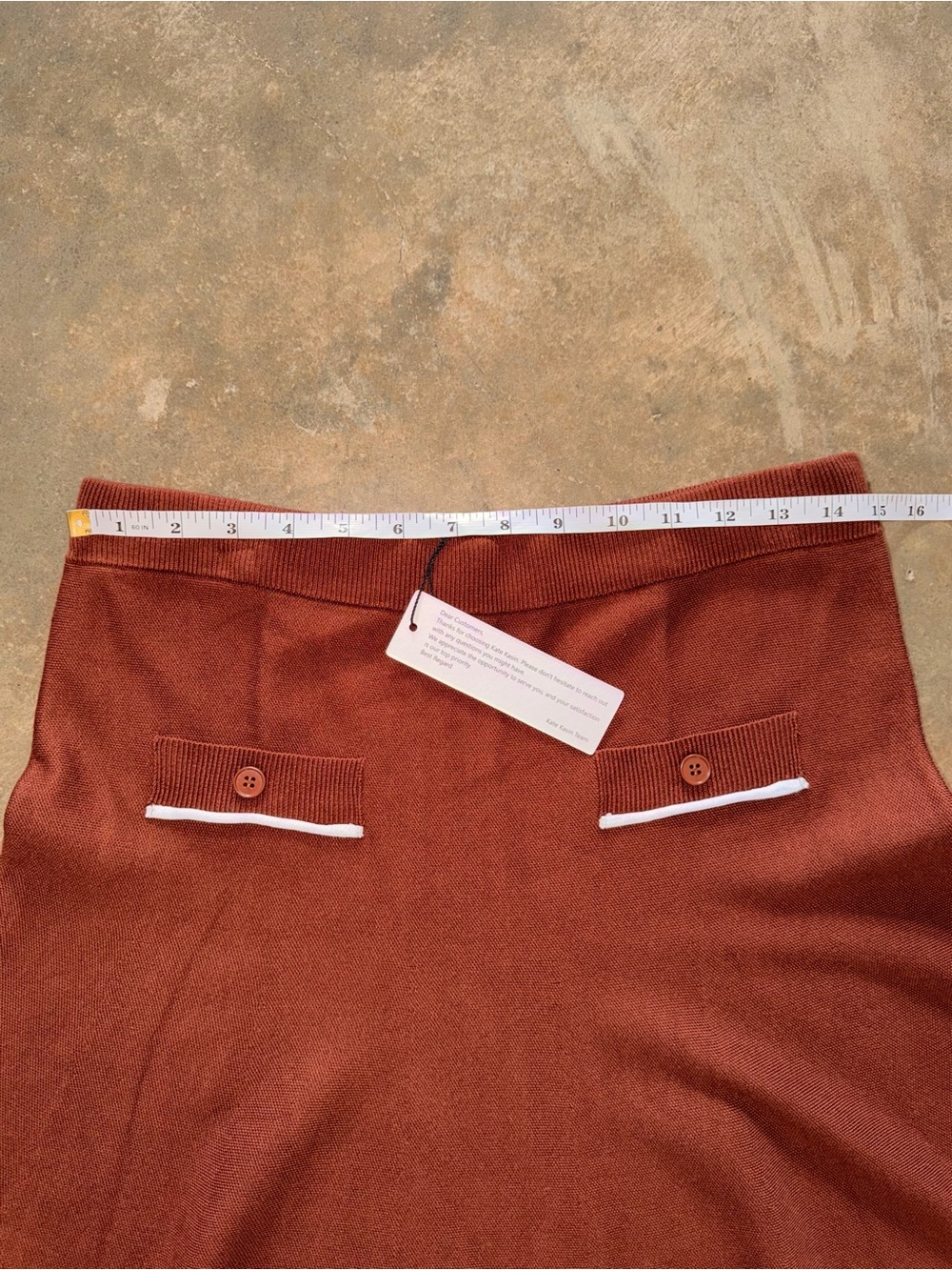 NWT Kate Kasin XL Coffee Brown Knit A-Line Skirt White Trim Preppy Mini - Picture 5 of 9